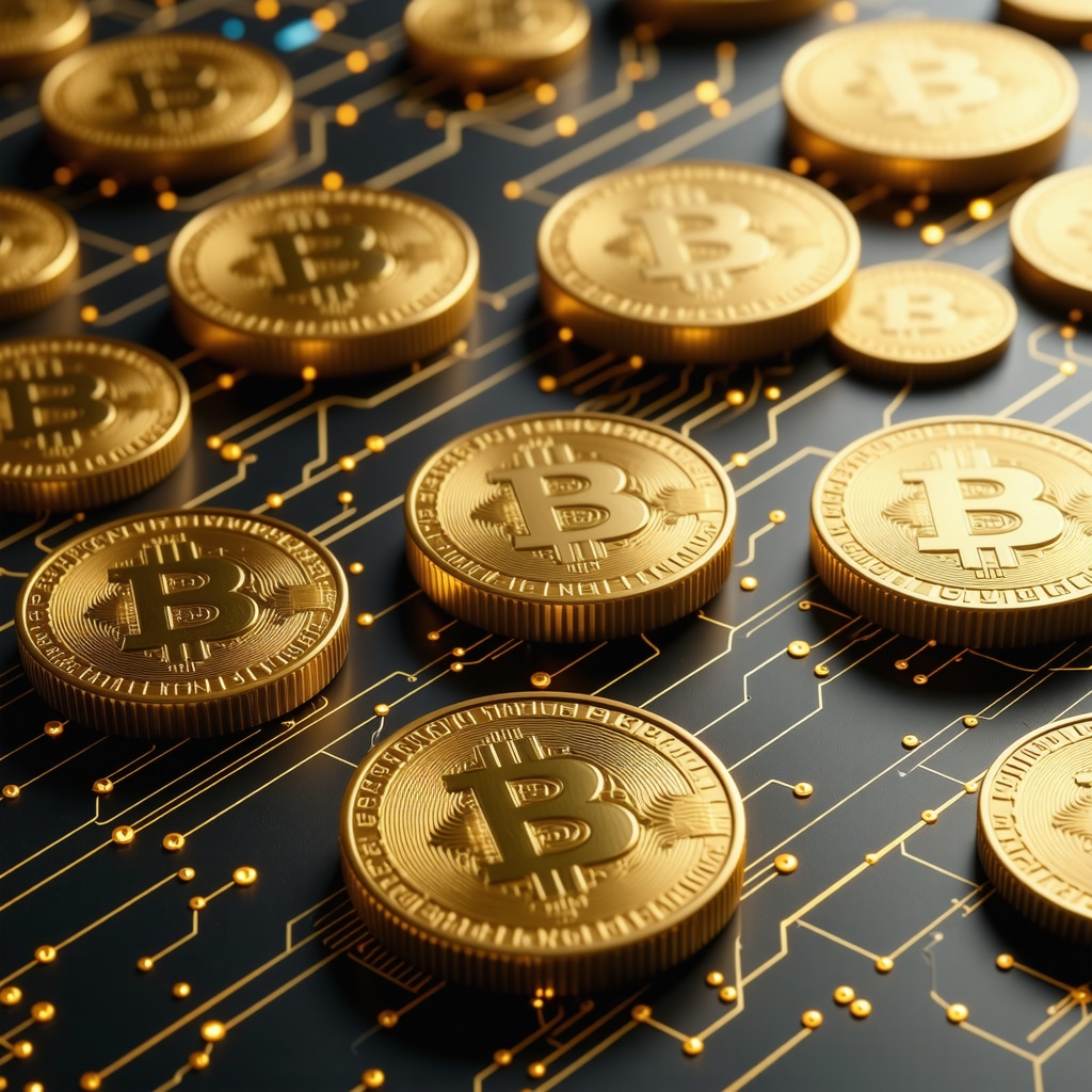 Illustration of blockchain gold tokens representing digital gold assets for diversified portfolios