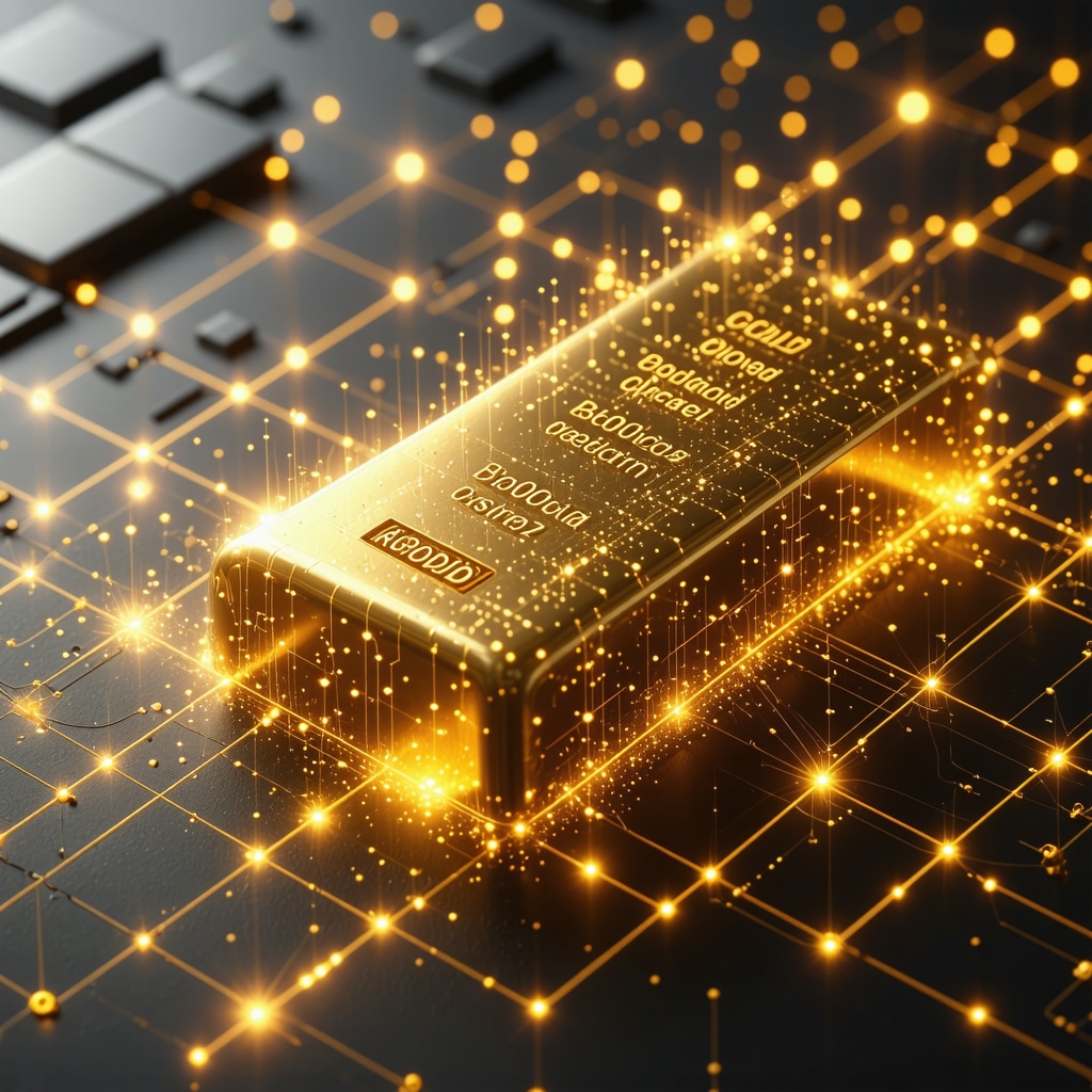Physical gold bar with blockchain overlay representing advanced authenticity tracking
