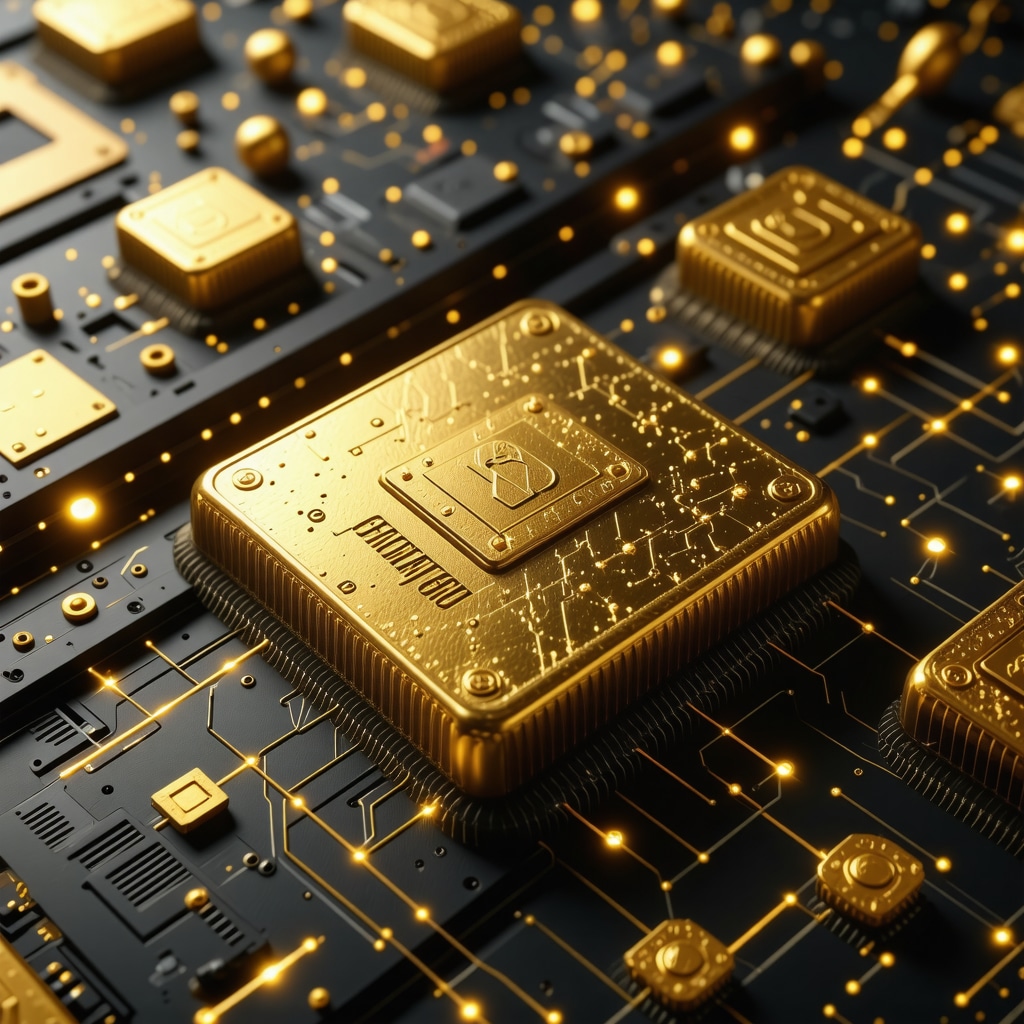 Futuristic digital gold trading platform with blockchain technology and secure transaction visuals
