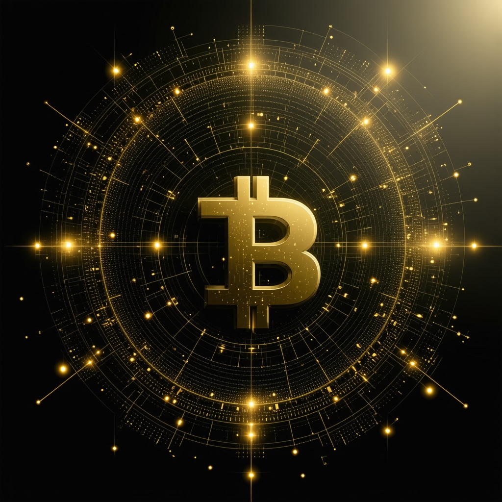 Futuristic digital interface showing blockchain tracking of gold assets