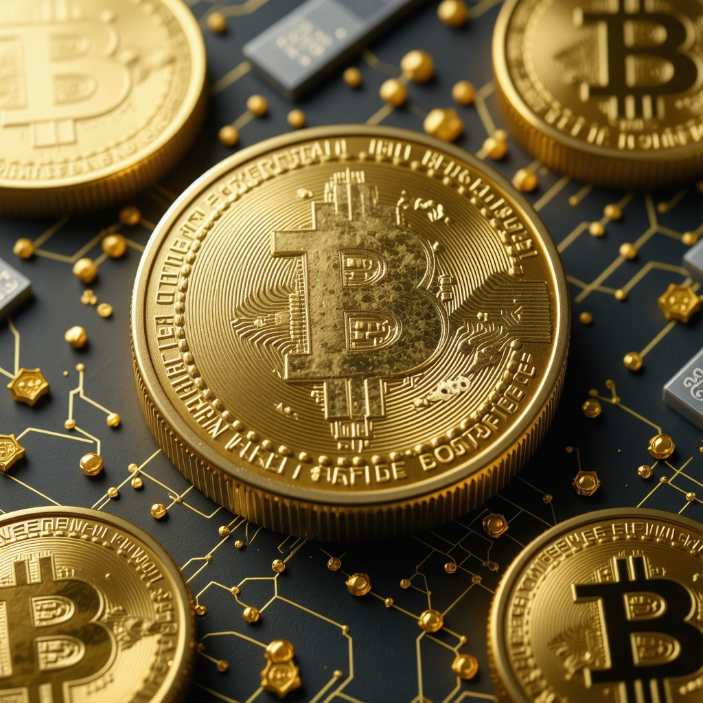 Illustration of blockchain technology facilitating secure gold transactions
