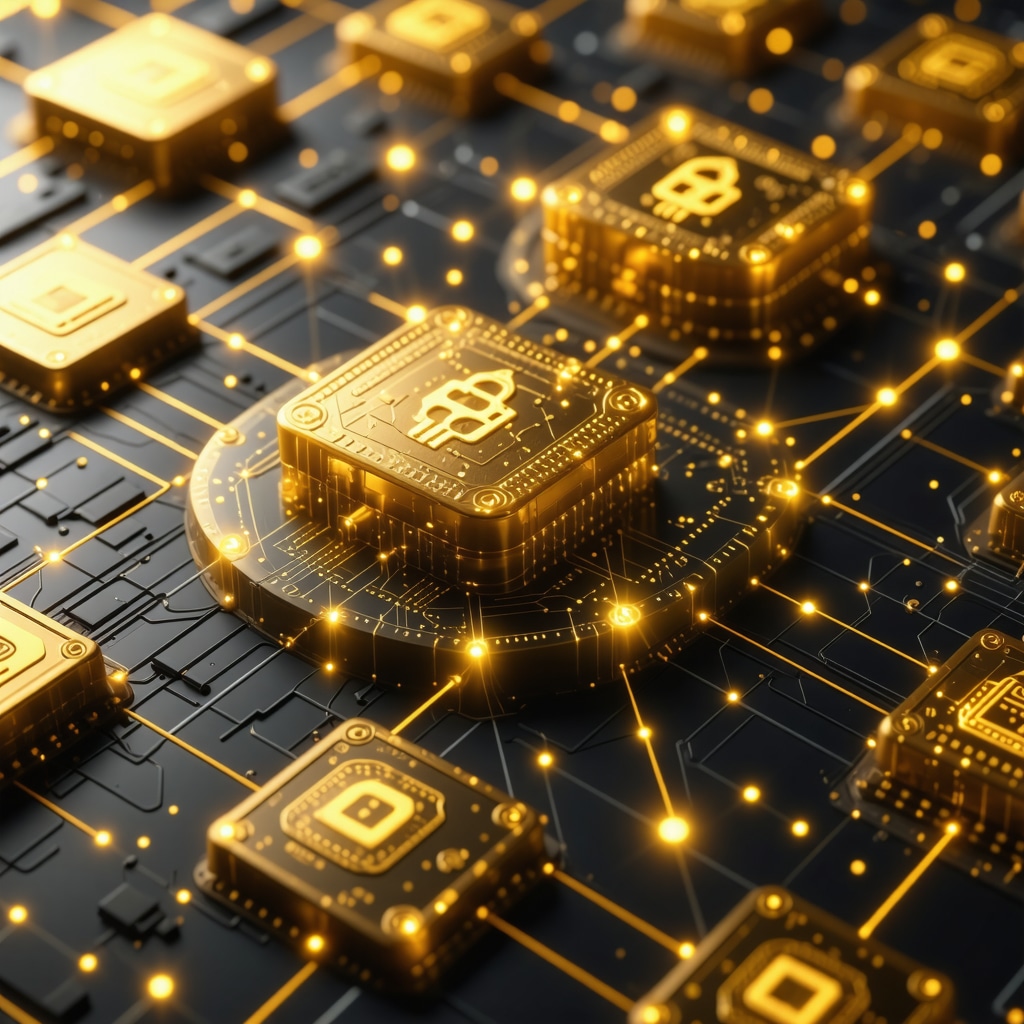 Digital blockchain network illustrating secure gold transactions
