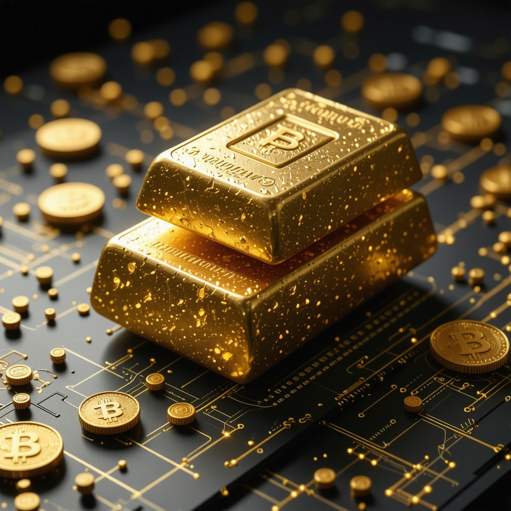 Illustration of blockchain technology facilitating transparent gold transactions
