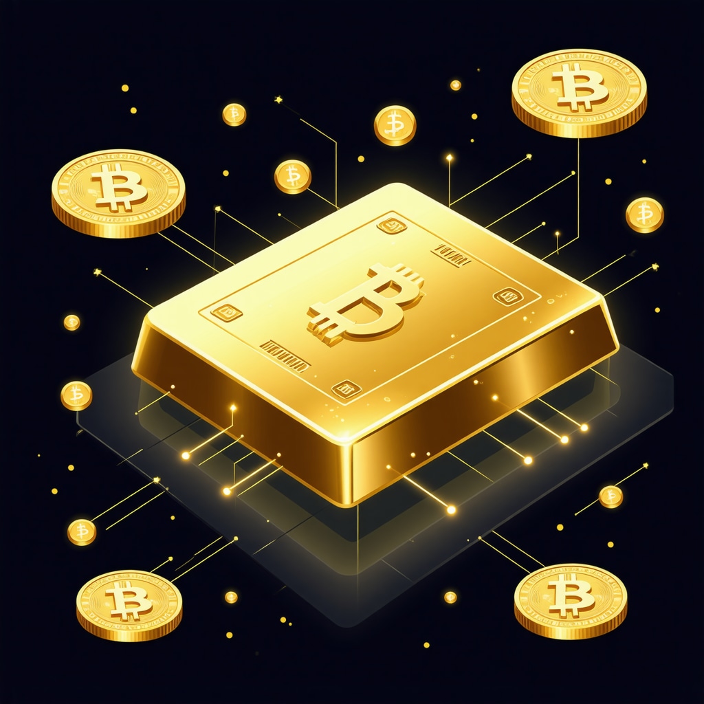 Illustration of blockchain-based gold trading with digital tokens