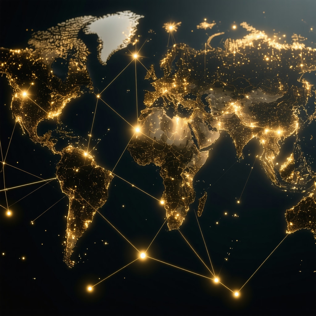 Illustration of blockchain technology securing gold investments globally