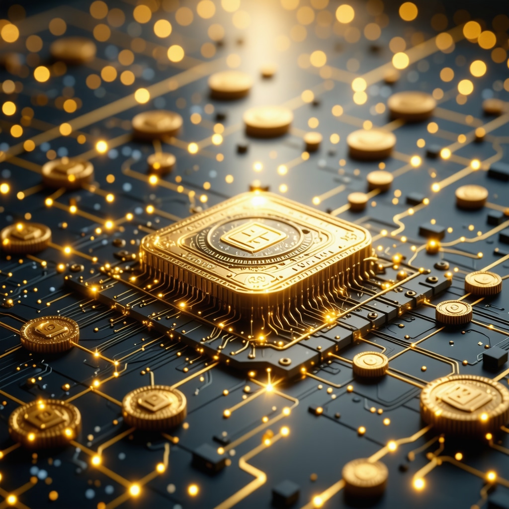 Futuristic blockchain network safeguarding gold transactions with cybersecurity elements