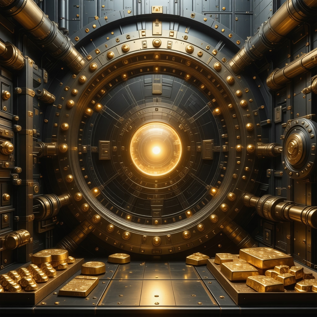 High-tech digital vault with blockchain technology for gold assets