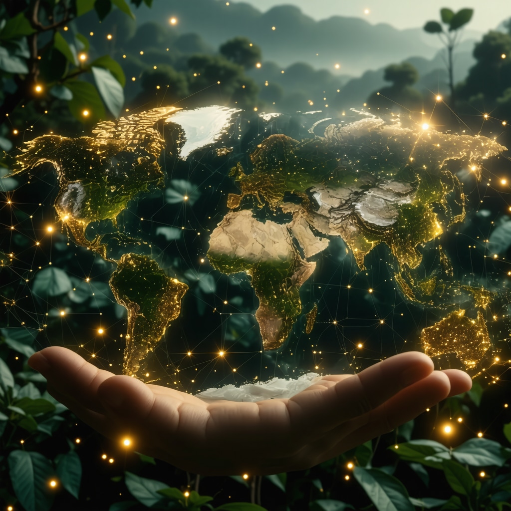 Futuristic digital blockchain interface showing gold provenance and sustainability data