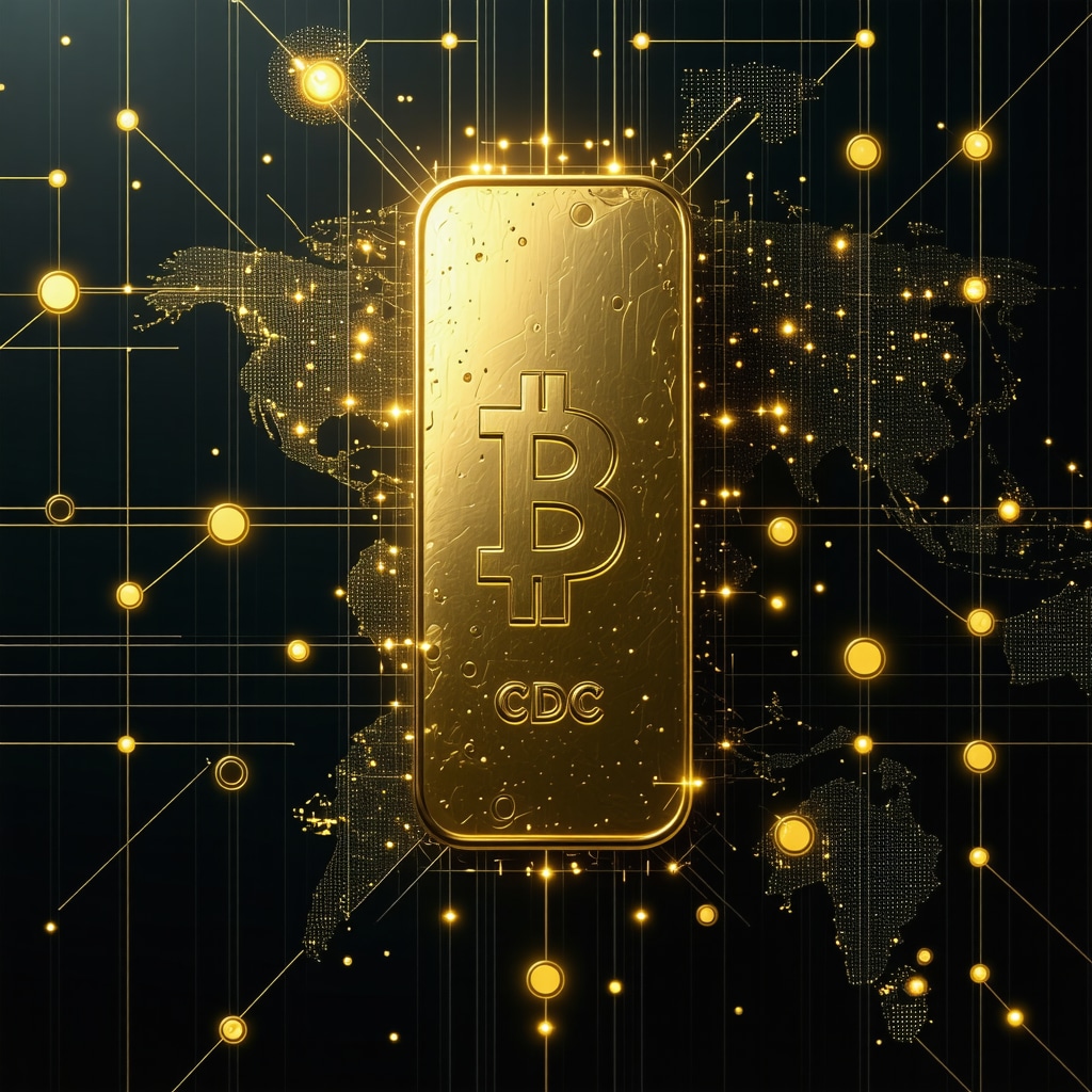 Digital currency interface with gold bar, representing CBDCs impacting gold investments.