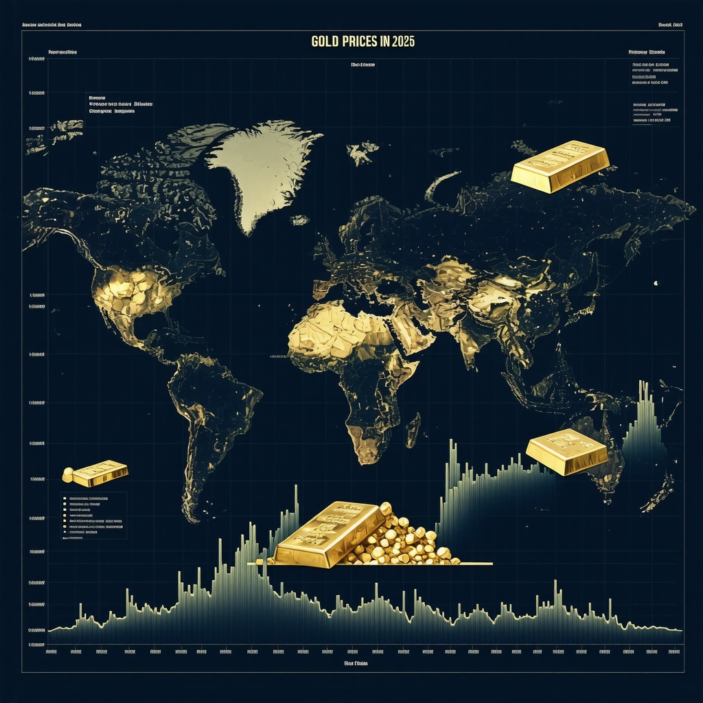 Illustration of central banks and geopolitical symbols impacting gold market trends in 2025