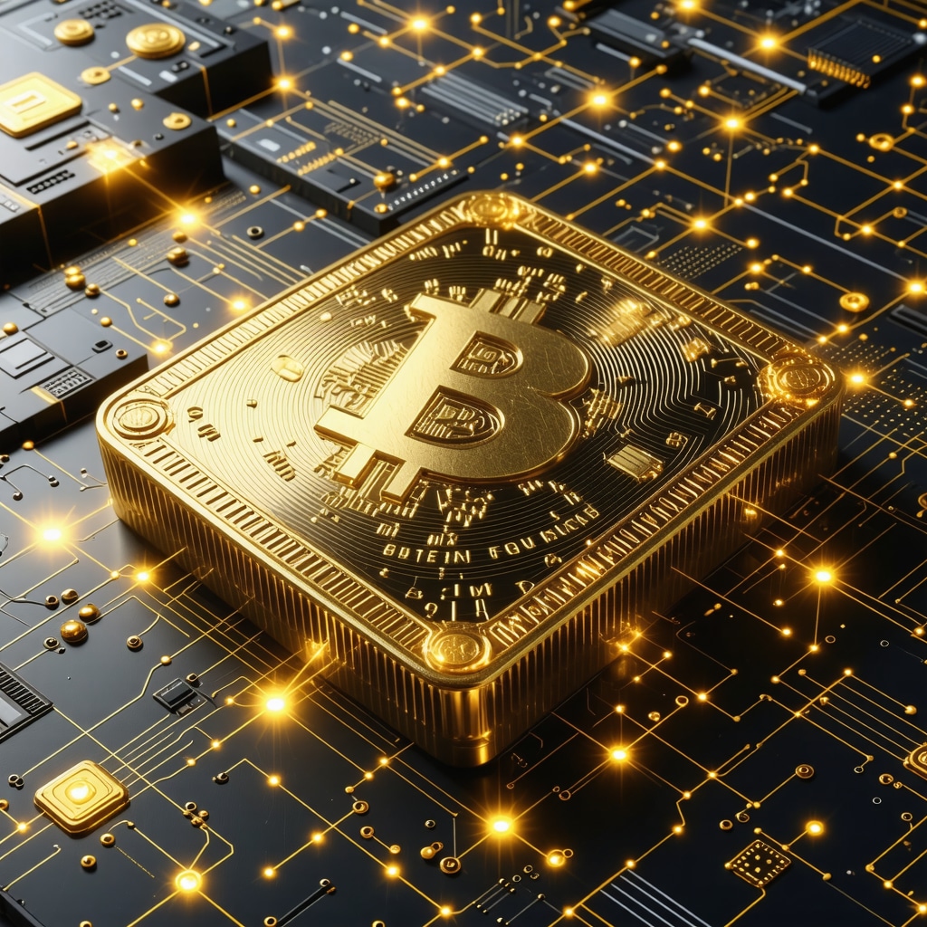 Futuristic digital gold trading interface showing blockchain and fractional ownership features