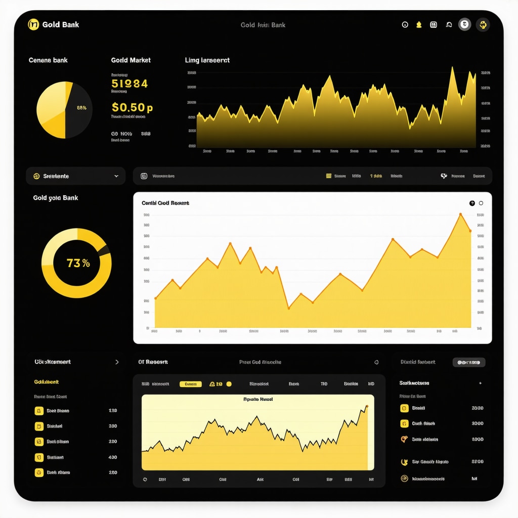Dashboard showing gold price charts, sentiment analysis, and central bank reserve data with futuristic interface