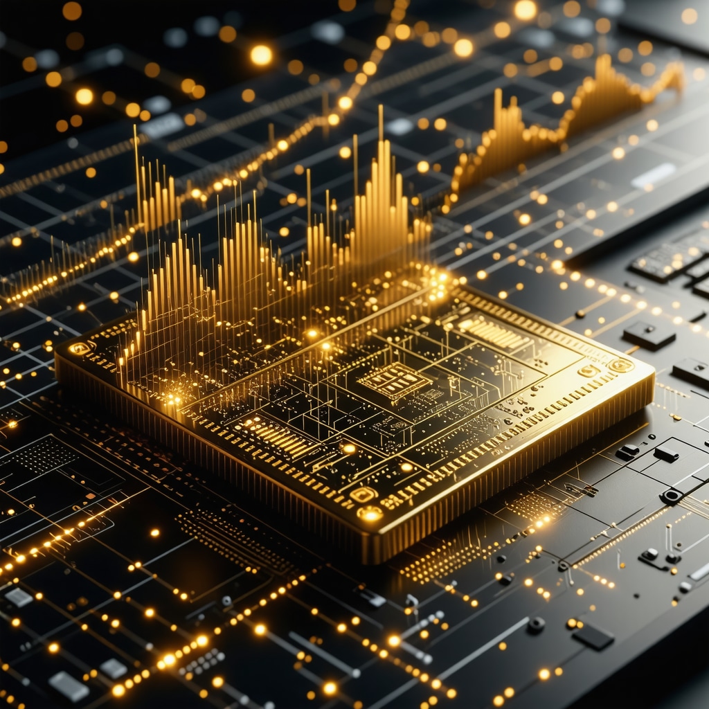 Futuristic digital gold trading interface with blockchain and analytics