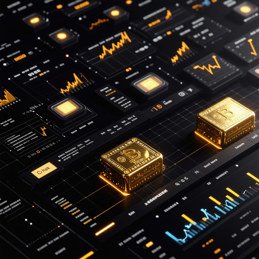 Futuristic digital gold trading platform with blockchain and analytics features