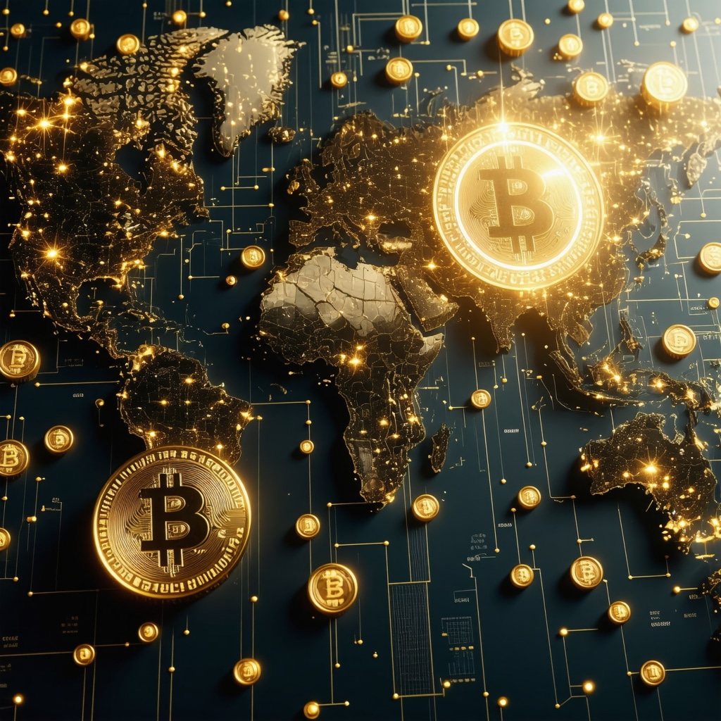 Futuristic digital gold trading platform showing blockchain and digital currencies