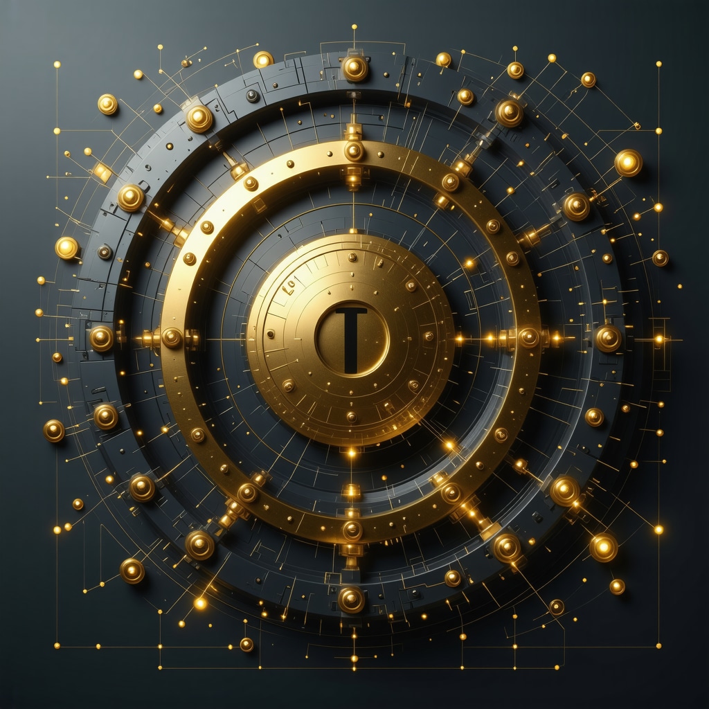 Illustration of digital gold trading platform with blockchain and secure vault