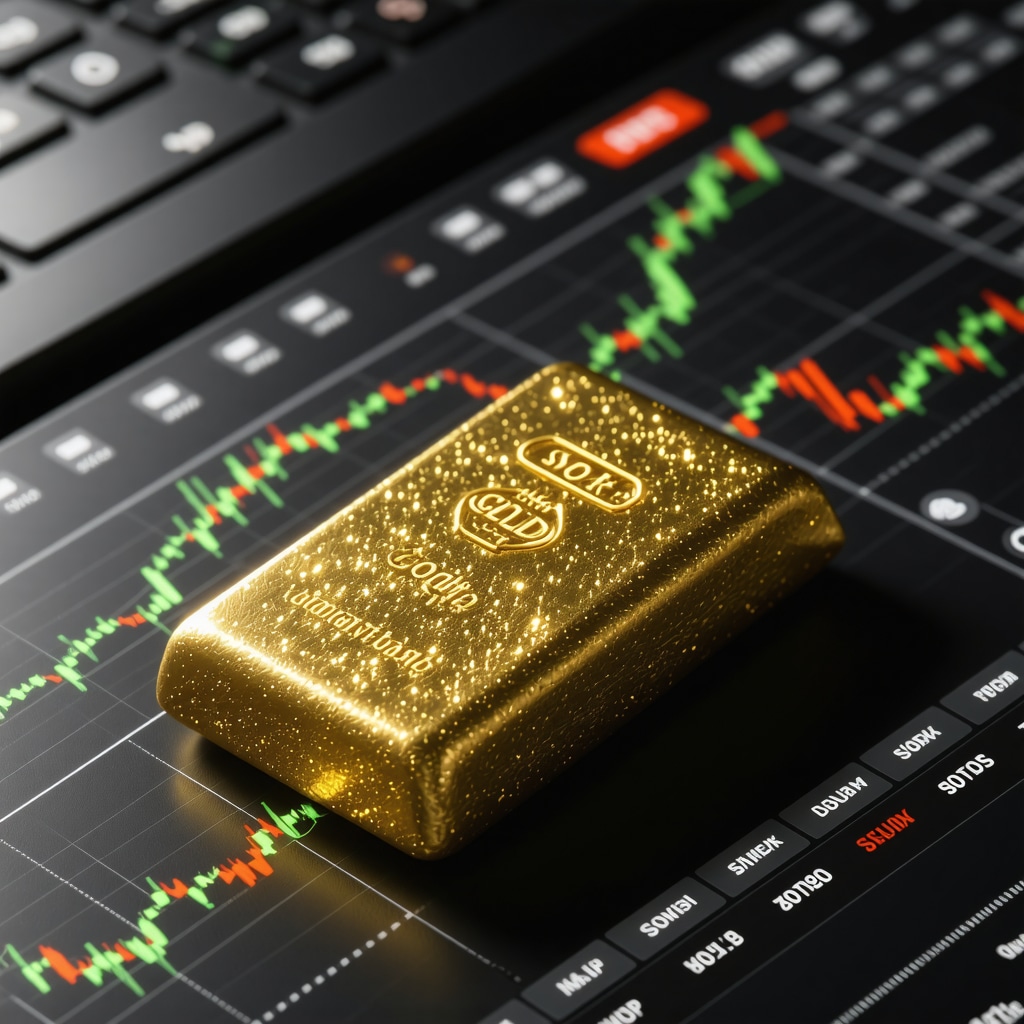 Futuristic digital gold trading platform showcasing blockchain technology