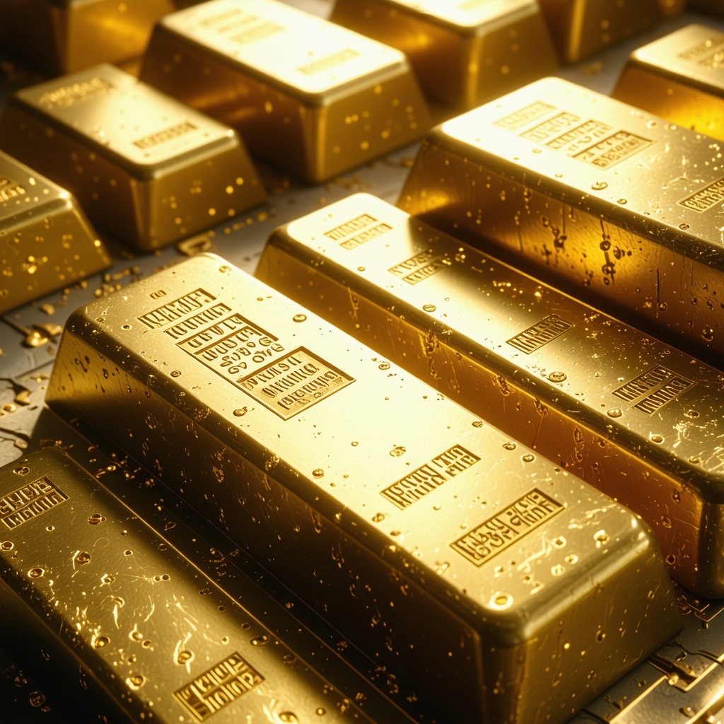 Futuristic digital gold trading platform showcasing blockchain integration and gold bars