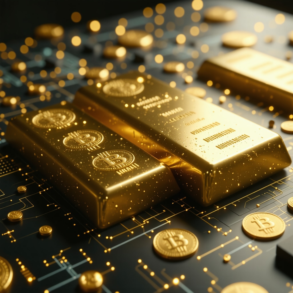 Digital currencies and gold bars representing financial evolution