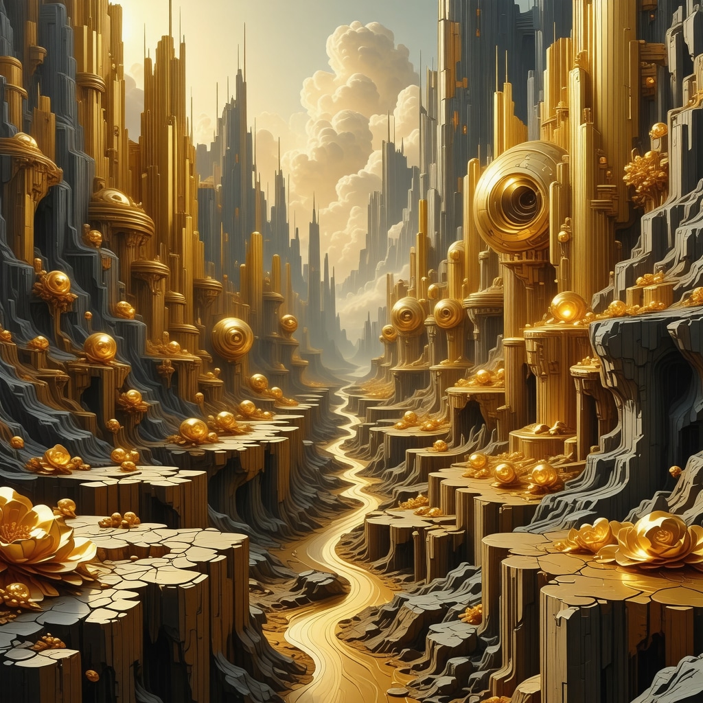 Futuristic representation of gold industry with technology and sustainability themes