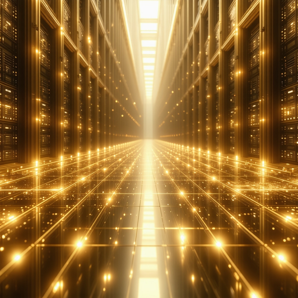 Futuristic trading environment showcasing blockchain and digital gold assets