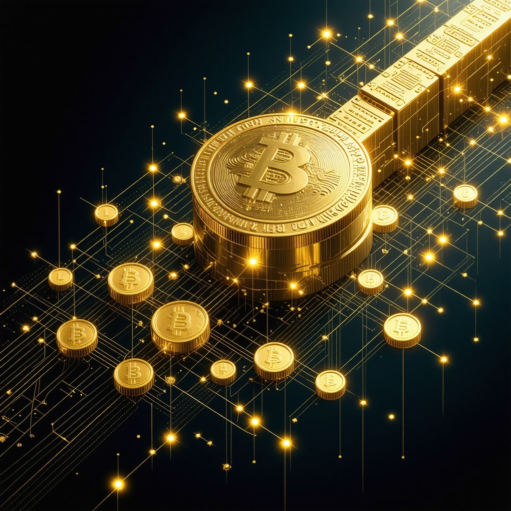 Digital gold and blockchain technology concept illustrating innovation in gold investing.