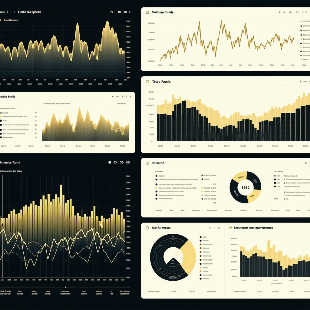 Dashboard showing AI and ESG analytics with quantum computing data for gold mutual funds