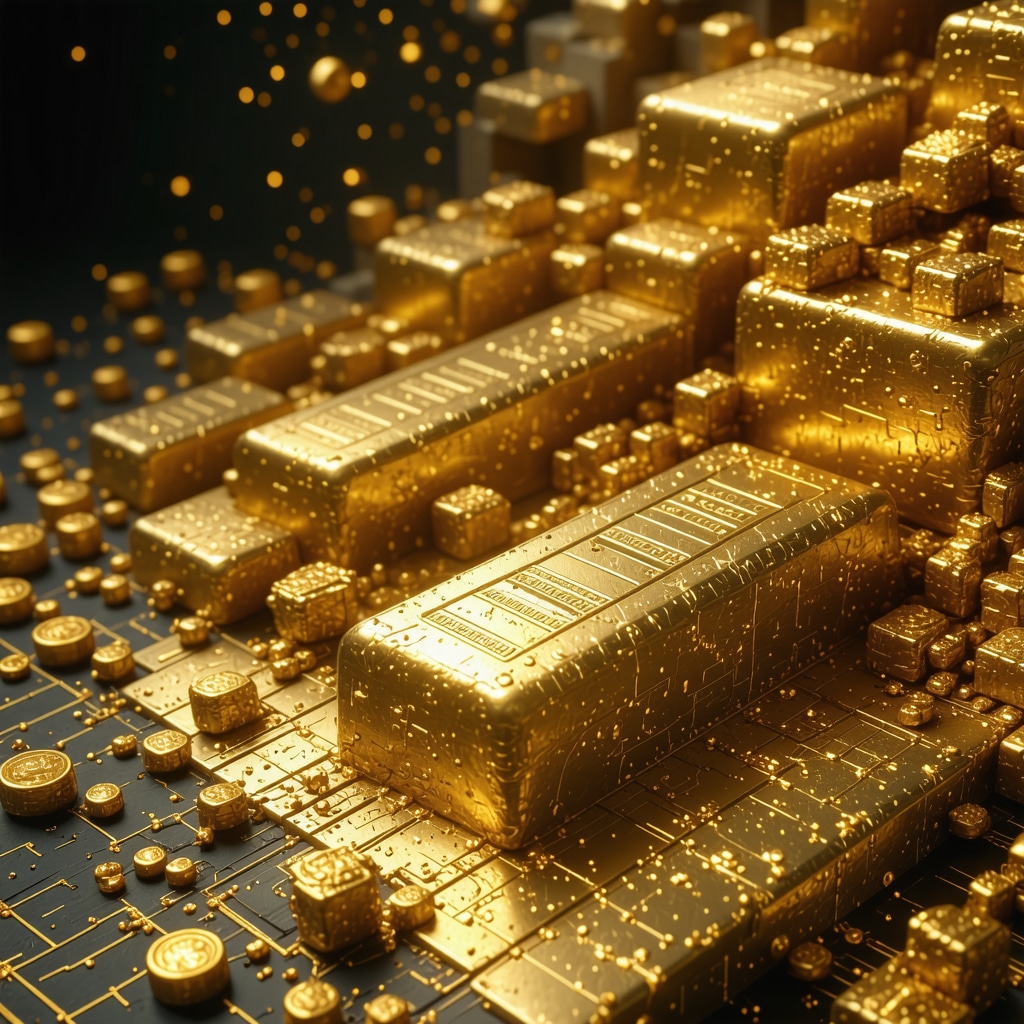 Visual representation of advanced gold trading technology with blockchain and AI elements