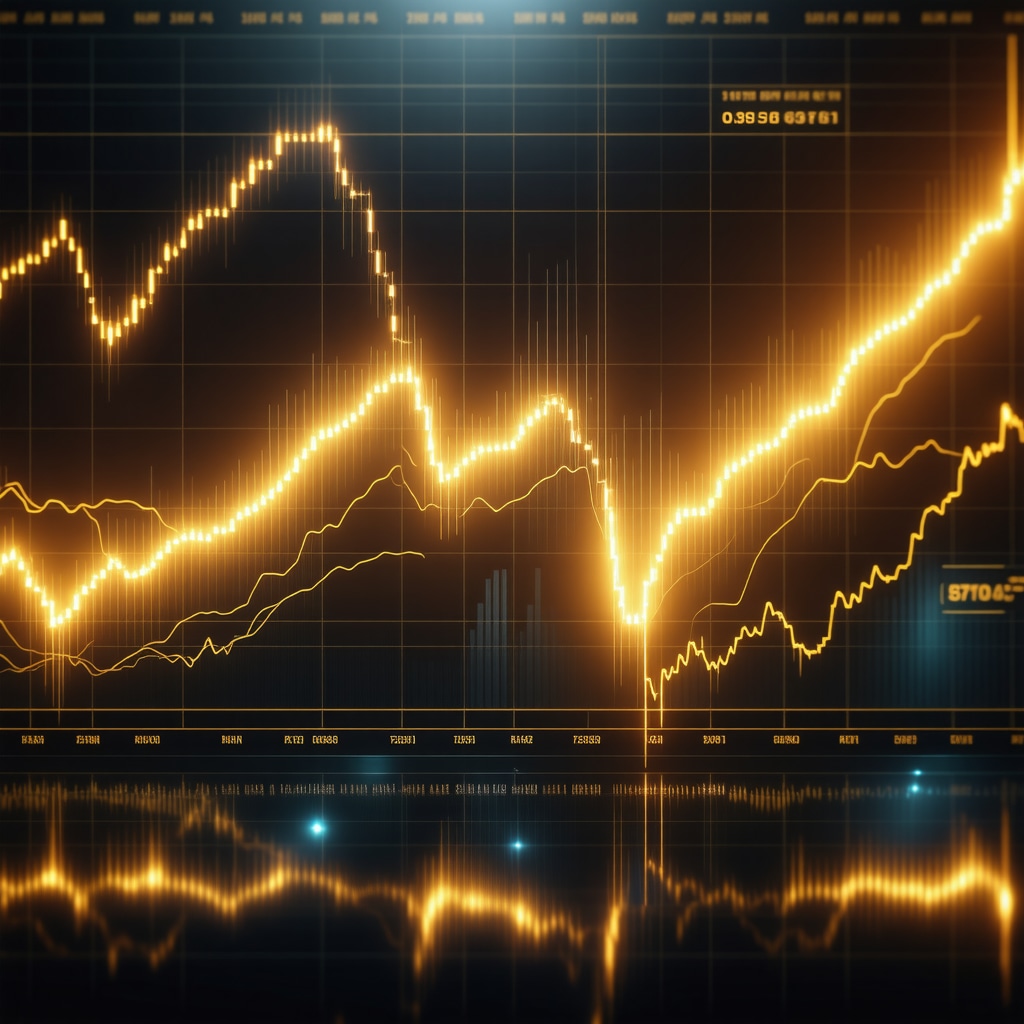 Digital illustration of gold demand analysis with charts and data overlays.