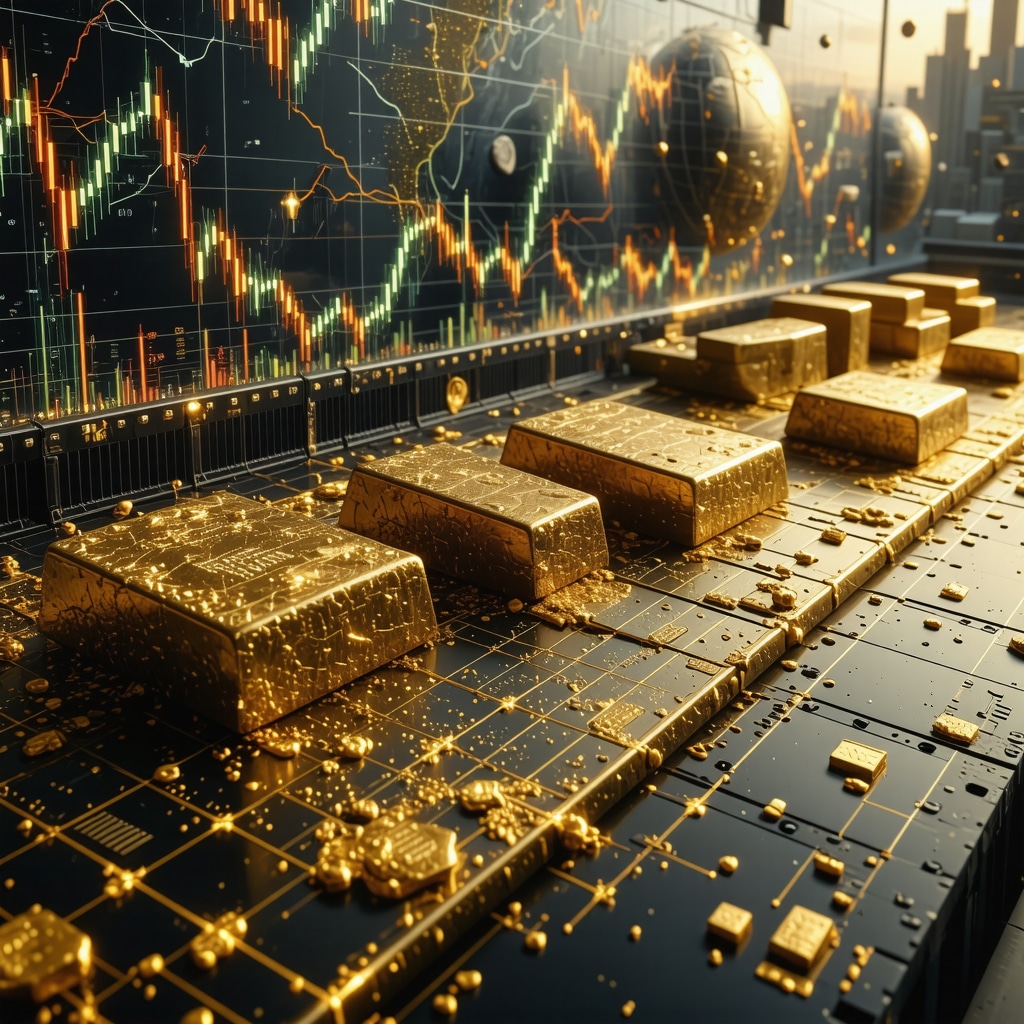 Digital illustration of gold market trends influenced by technology and geopolitics