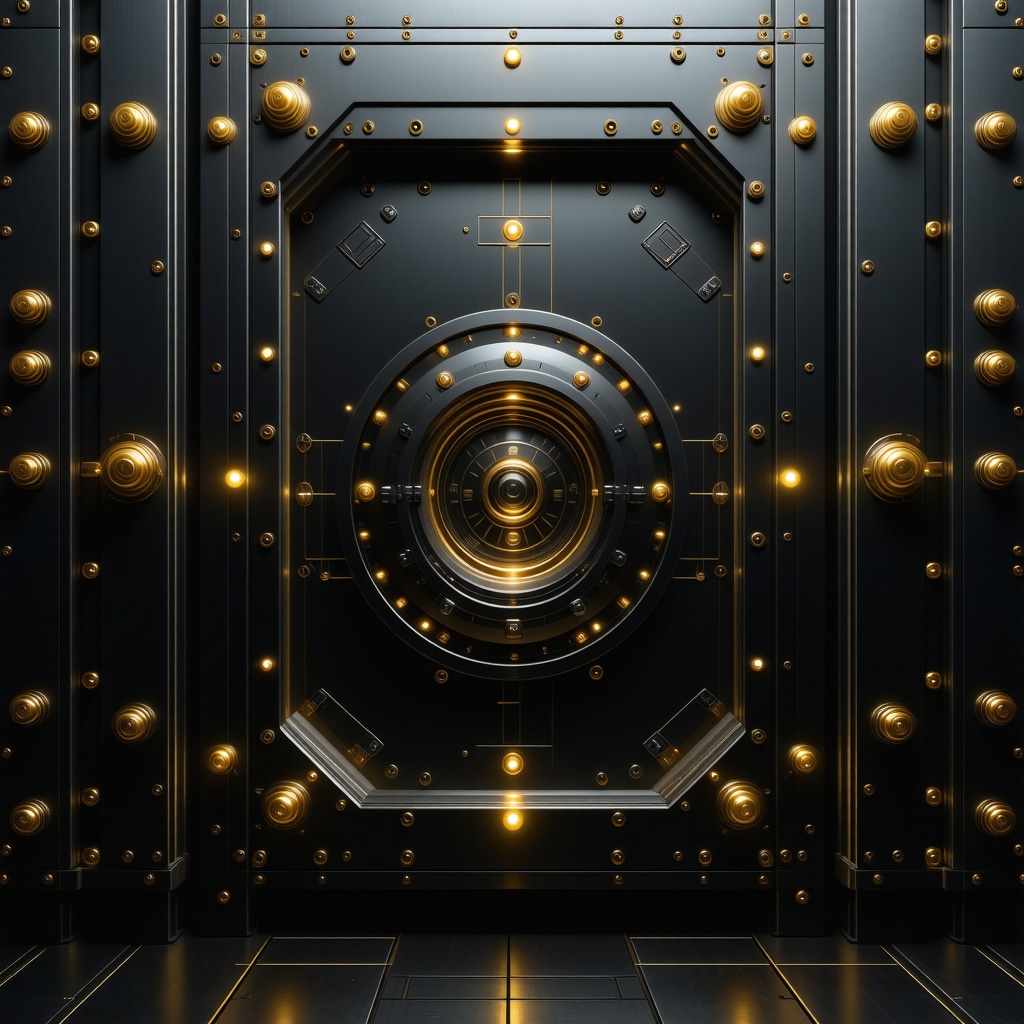 High-tech gold vault showcasing blockchain security system