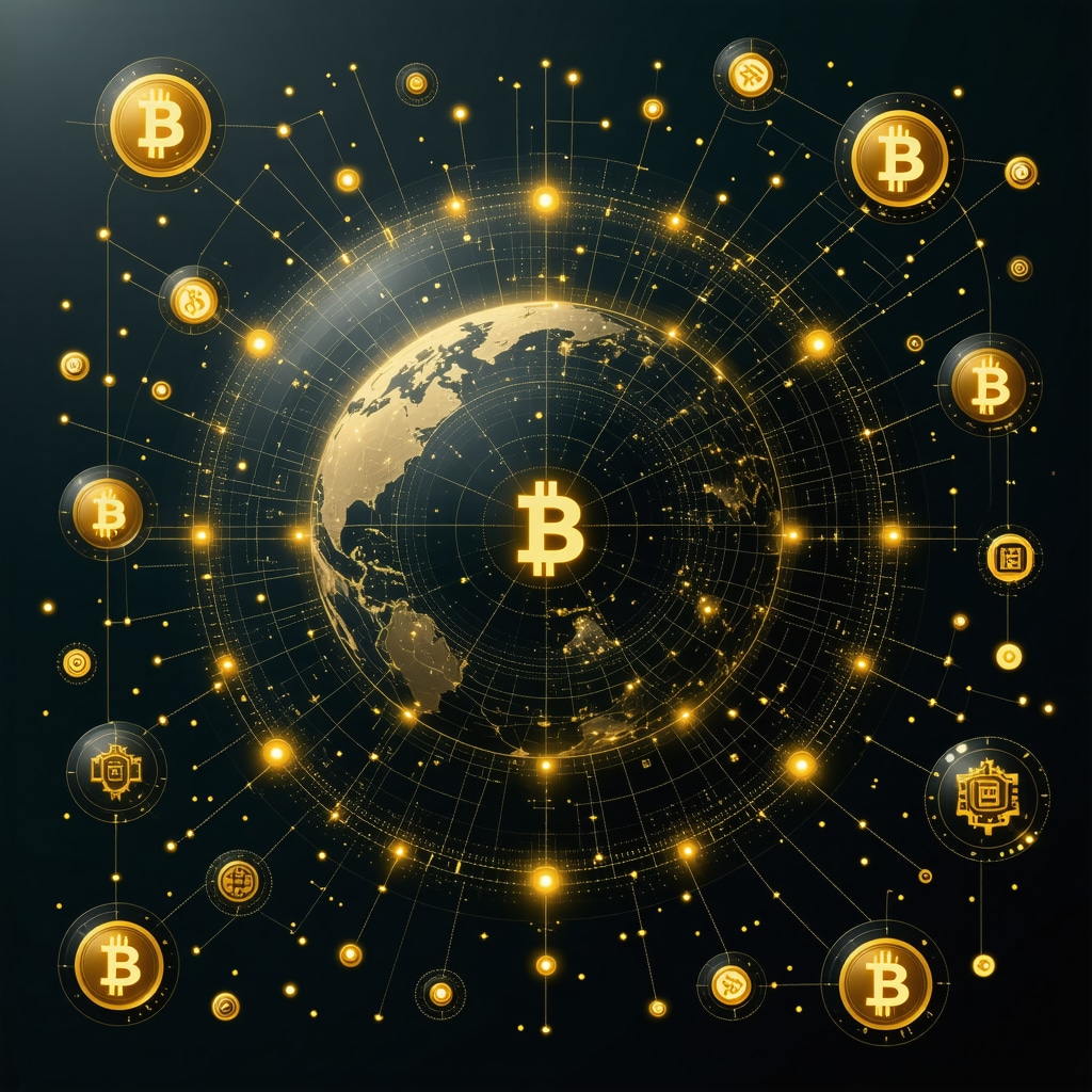 Futuristic visualization of gold supply chain integrating blockchain and AI technology