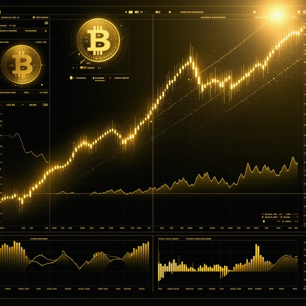 High-tech gold trading interface with blockchain and AI analytics