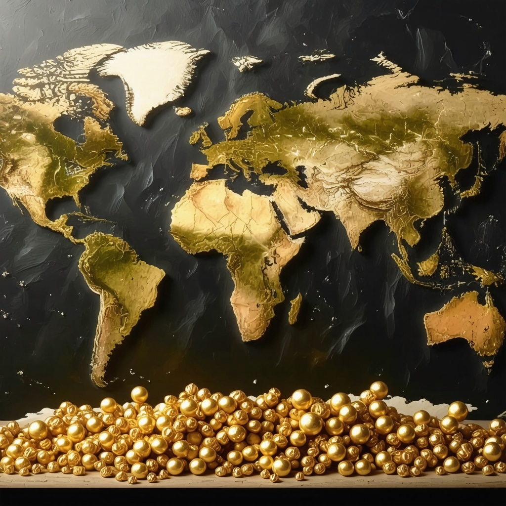 World map with geopolitical conflict zones influencing gold prices