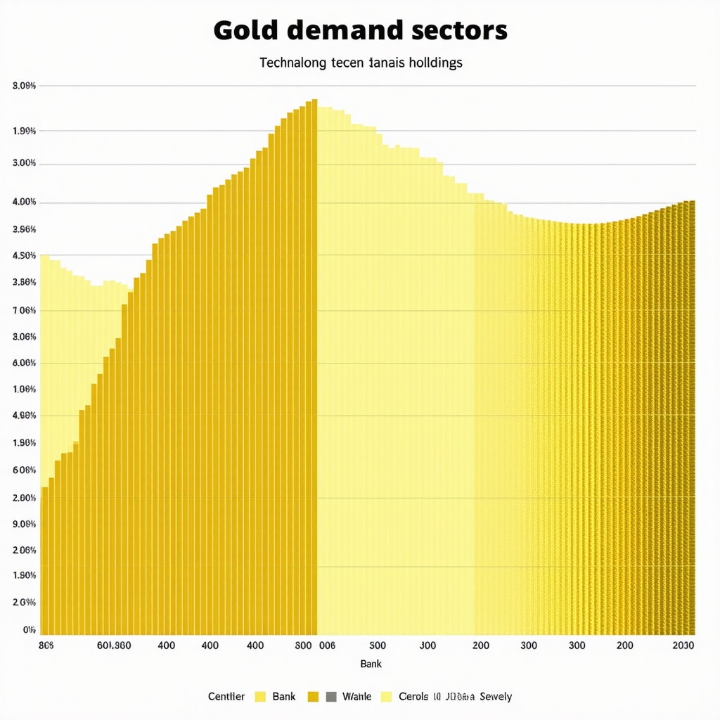 Graph illustrating sectors driving gold demand in 2025, including technology, jewelry, and central bank reserves