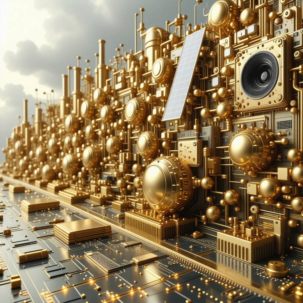 Futuristic gold nanotech circuits and solar panels highlighting industrial demand in 2025