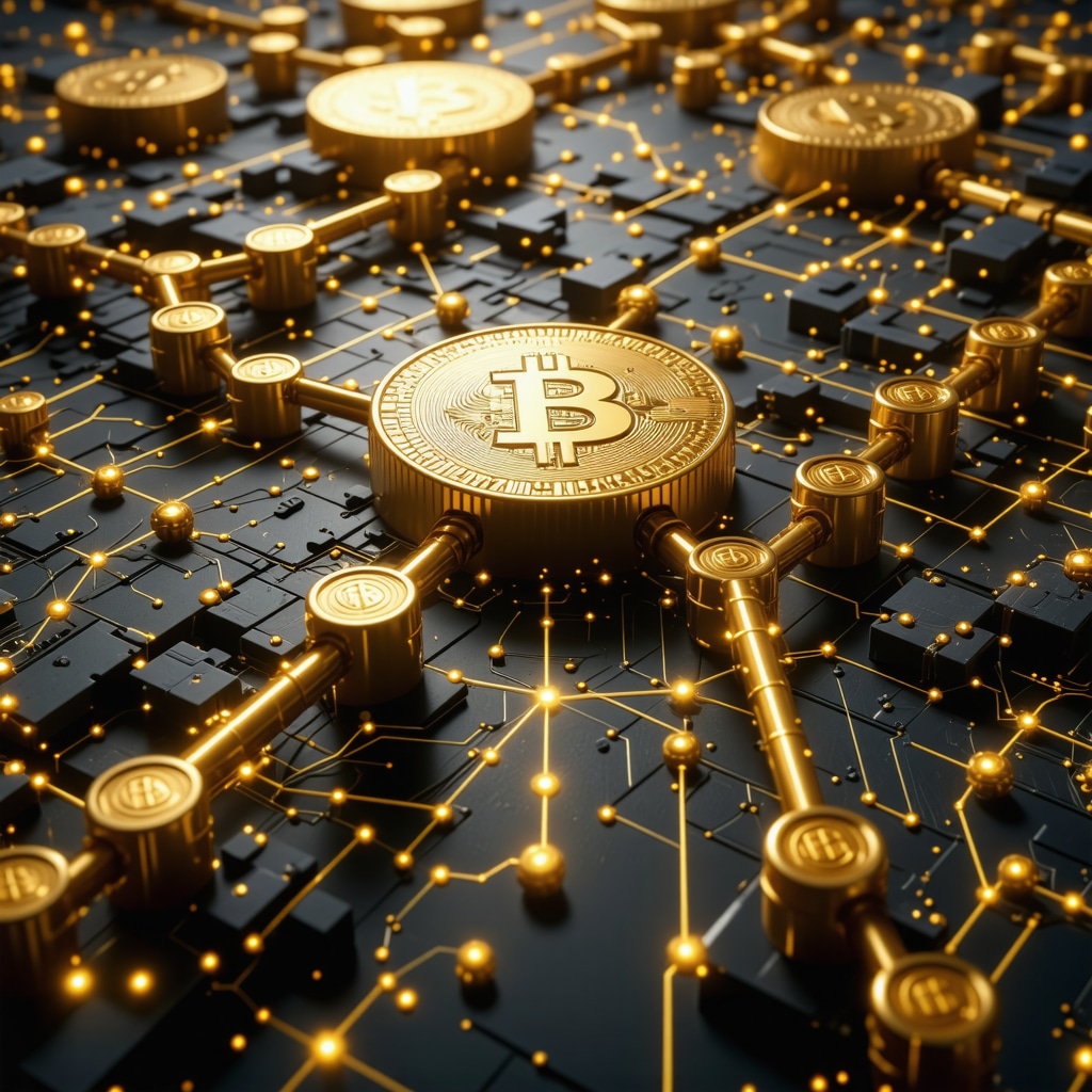 Digital blockchain network illustrating gold provenance tracking