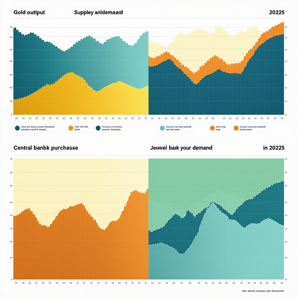 Infographic illustrating gold supply-demand factors influencing prices in 2025.