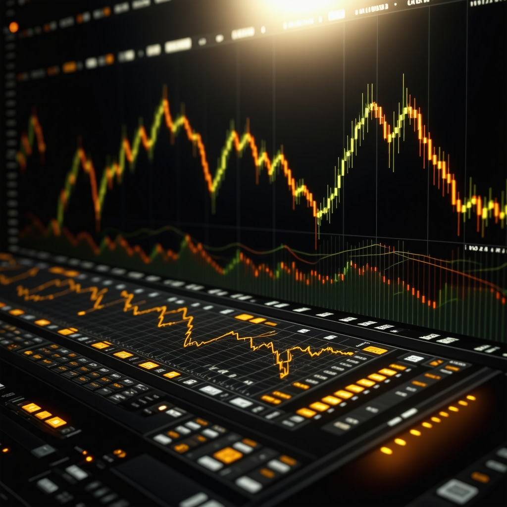Advanced gold trading setup with digital charts and market data