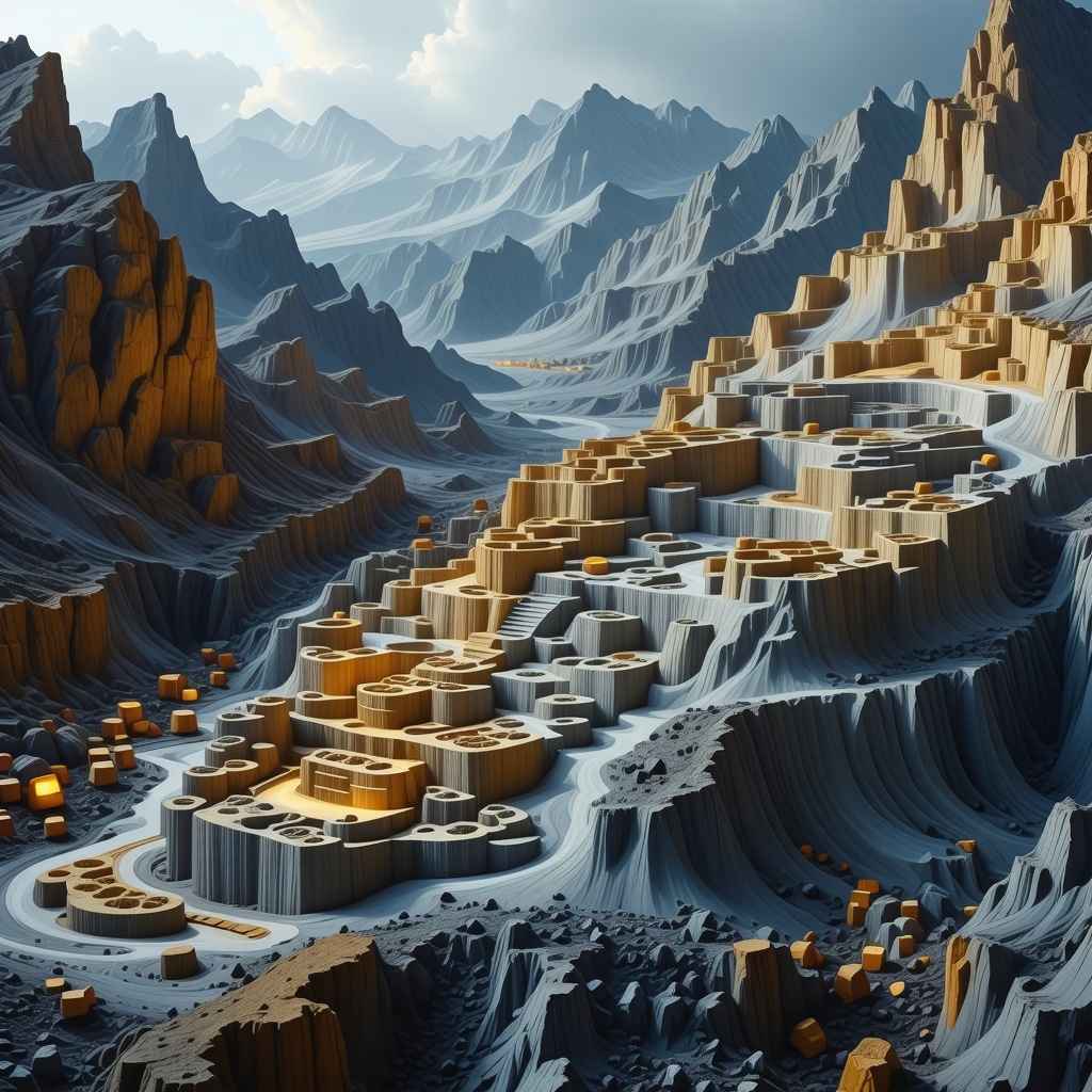 Futuristic digital tools analyzing gold mining stocks and ESG metrics