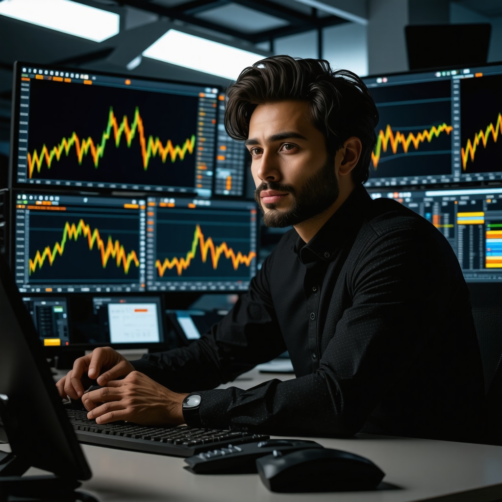 Financial analyst analyzing gold market predictions with advanced models in a modern office