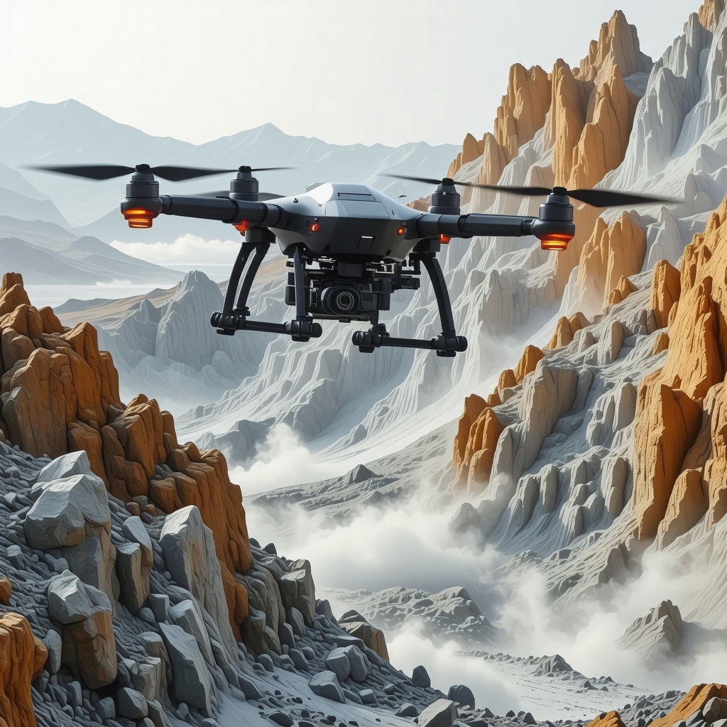 Futuristic gold mining operation utilizing drones and AI technology