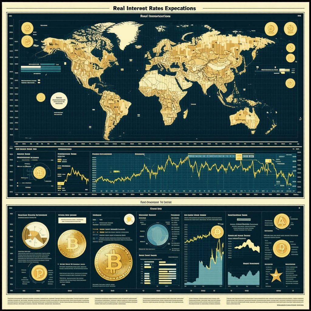 Infographic illustrating how real interest rates, inflation expectations, digital gold tokens, and geopolitical tensions influence gold prices