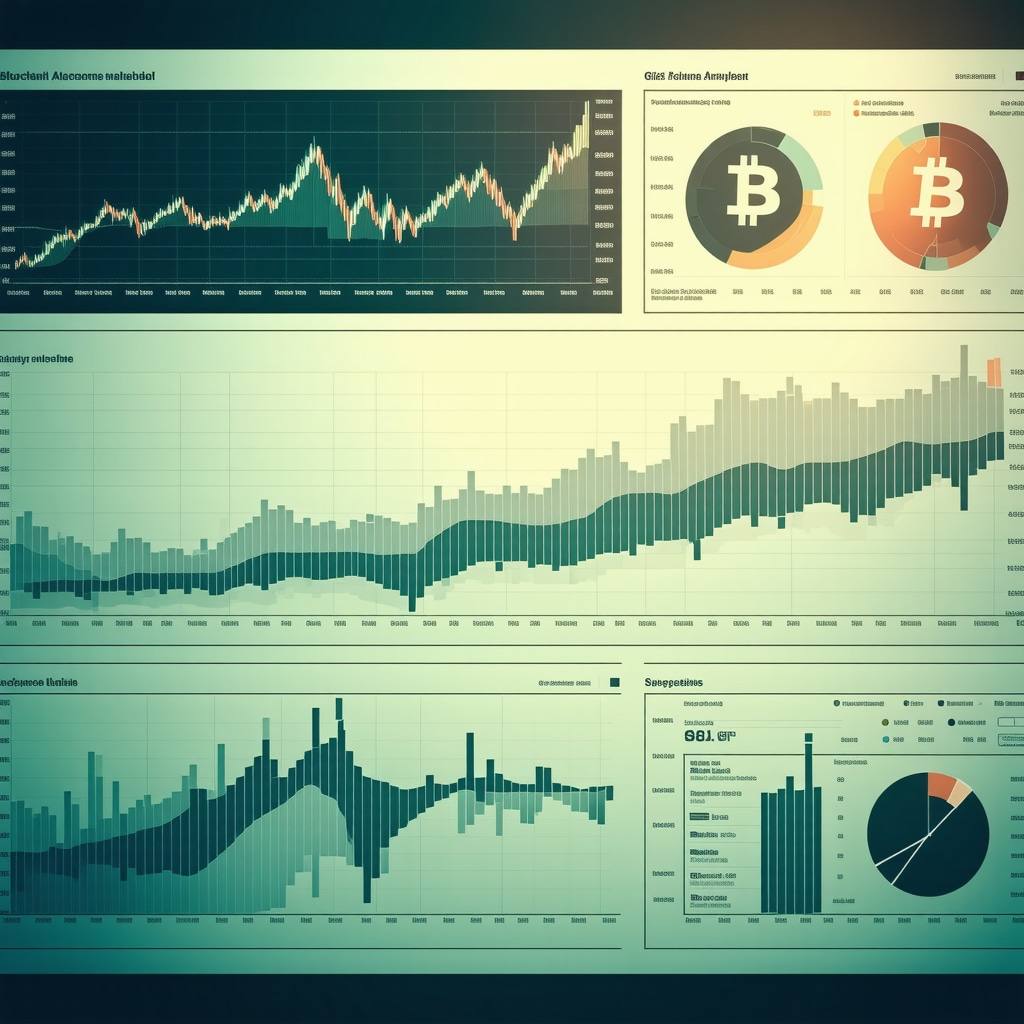 Futuristic financial dashboard showing macroeconomic data and blockchain icons
