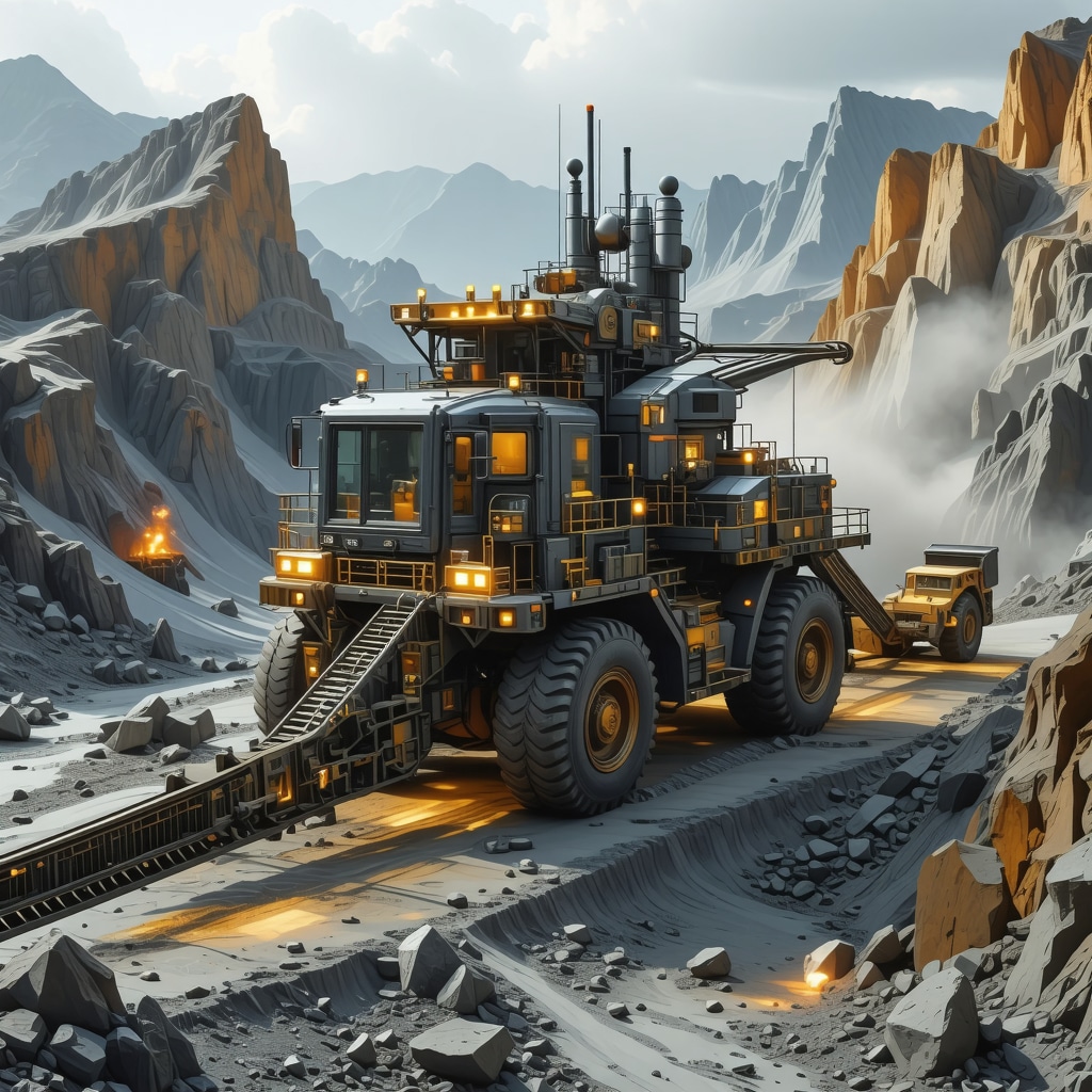 Futuristic gold mining operation utilizing AI and renewable energy sources
