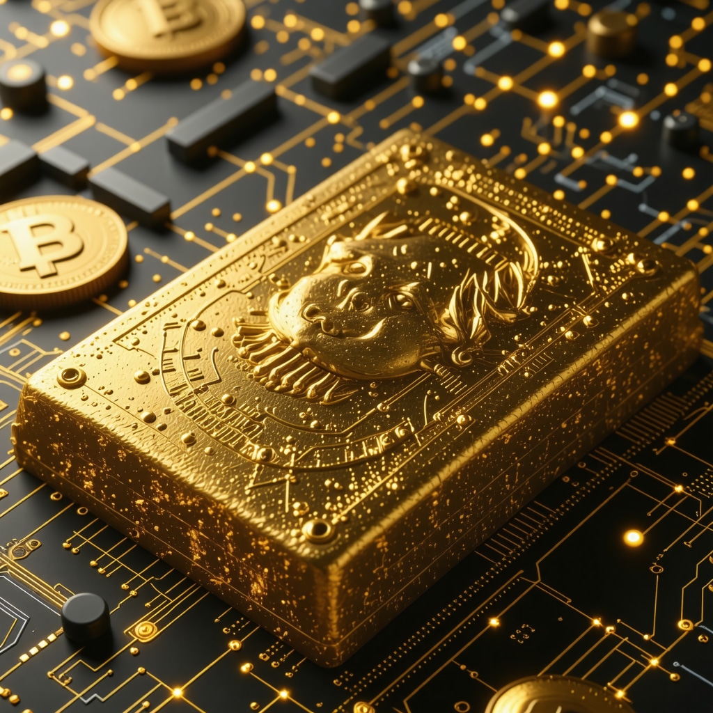 Digital interface showing blockchain, AI, and gold assets for 2025