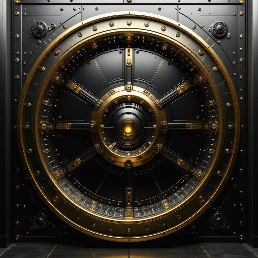 High-tech gold vault with biometric and blockchain security features