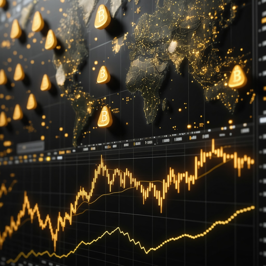 Advanced digital dashboard displaying gold price forecasts and blockchain data