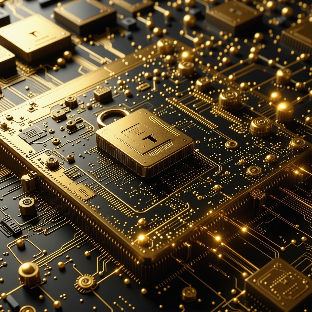 Futuristic digital gold security platform with blockchain and quantum computing elements