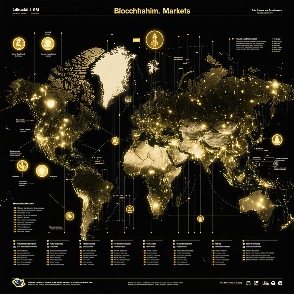 Infographic showing blockchain, AI, and gold market interactions in 2025